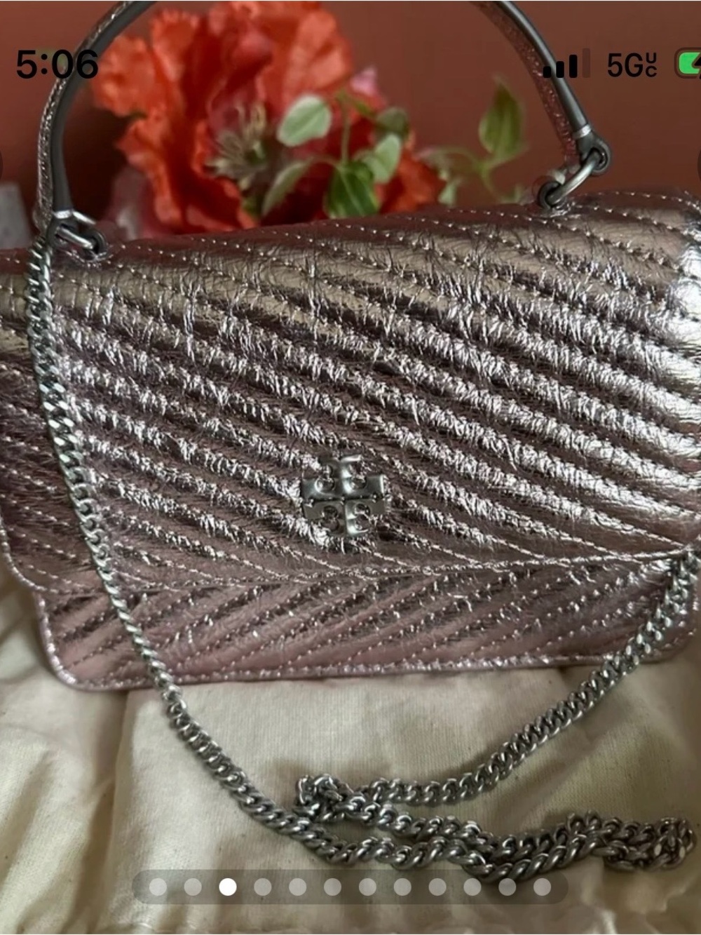 Tory Burch Mini Metallic Quilted Crossbody Bag - pink